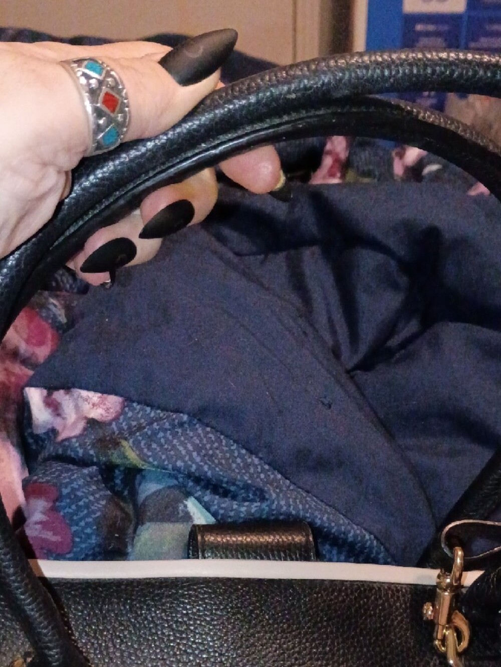 kate spade Black Pebbled Leather Tote with Cream Trim - Picture 7 of 9